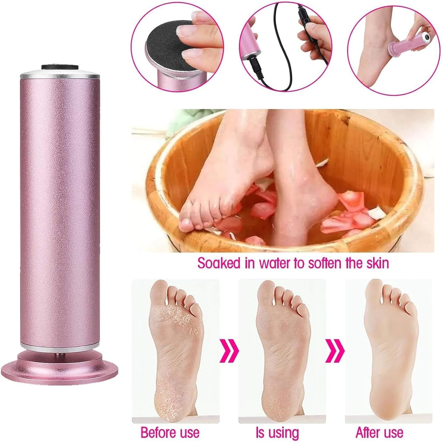 Wireless Electric Callus Remover for Feet, Powerful Electric Foot Callus Remover Adjustable Speed Electric Foot File with 60PCS Sanding Discs Pedicure Tools Feet Scrubber Dead Skin Foot Grinder, Pink