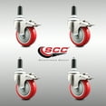 thumbnail image 2 of 4 Inch 316SS Red Poly Swivel 1 Inch Expanding Stem Caster Set Lock Brake, 2 of 2