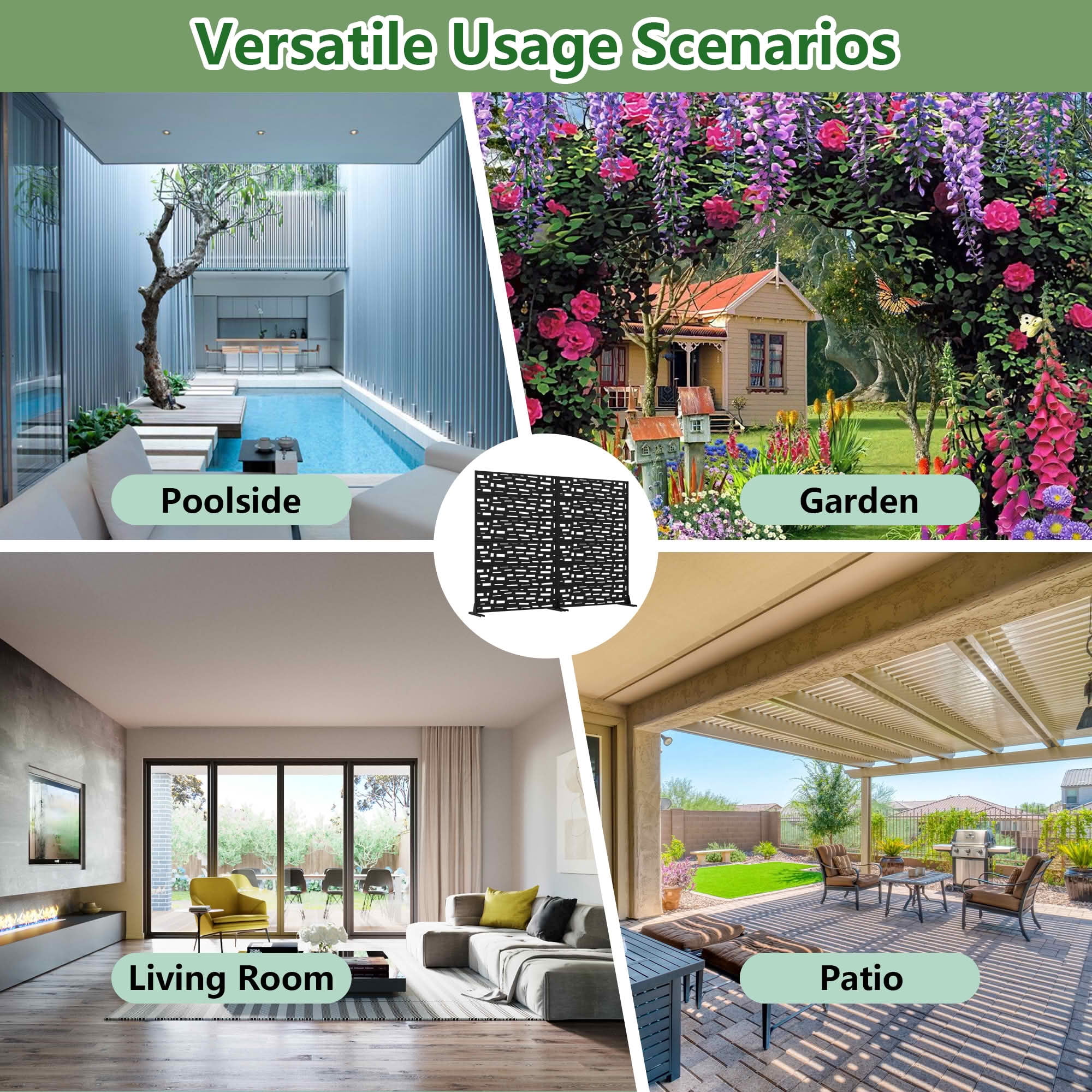 MAYEERTY 72X47" Metal Outdoor Black Privacy Screen for Backyard & Garden, 6 Piece Set, Double‑sided Installation