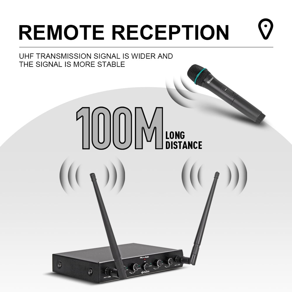 D Debra AU400 4 Channel UHF Wireless Microphone System with 4 Handheld Mics