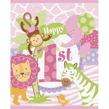 Safari Treat Bags - Pink Safari 1st Birthday Treat Bags (8 ct)