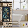 thumbnail image 3 of Manfei Retro Bass Fish Shower Curtain 72Wx78L, Rustic Lake House Bath Curtain, Navy Beige Teal, 3 of 5