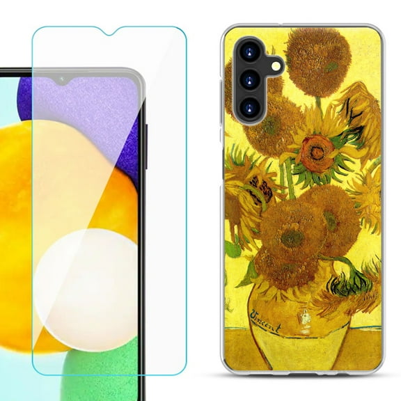 Slim-Fit TPU Fashion Phone Case for Samsung Galaxy A13 5G, with Tempered Glass Screen Protector, by OneToughShield ® - Sunflower