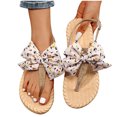 thumbnail image 4 of Kmdttou Shoes Women Preppy Outdoors T-strap Flat Sandals For , Bow Decor Polyester Toe Post Flat Sandals With Comfortable Plantar Fasciitis Arch Support(Size:35-41), 4 of 9