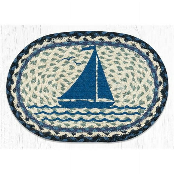 Capitol Importing 81-443S 10 x 15 in. MSP-443 Sailboat Printed Oval Swatch Braided Rug