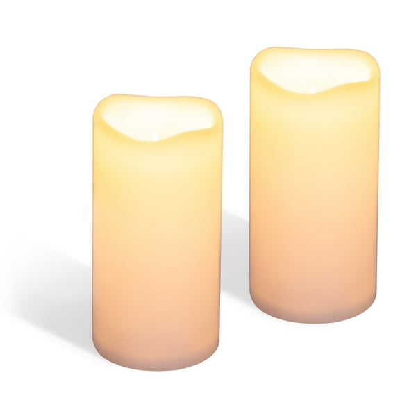 WYZworks Solar Powered Pillar Candles, Set of 2 D 4" x H 8", LED Rechargeable Waterproof Flickering Flameless Outdoor Valentine Resin Candles with Dusk to Dawn Timer, Light Sensor