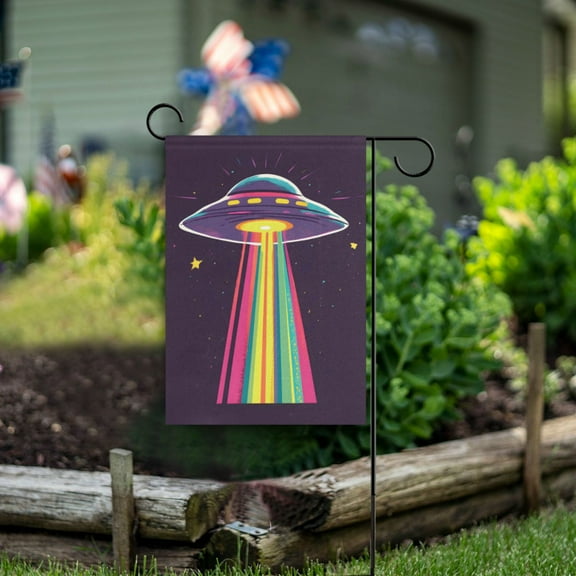 Yayeee Garden Flag 12" x 18" Double Sided Outdoor Yard Lawn Holiday Decorations, Colorful UFO