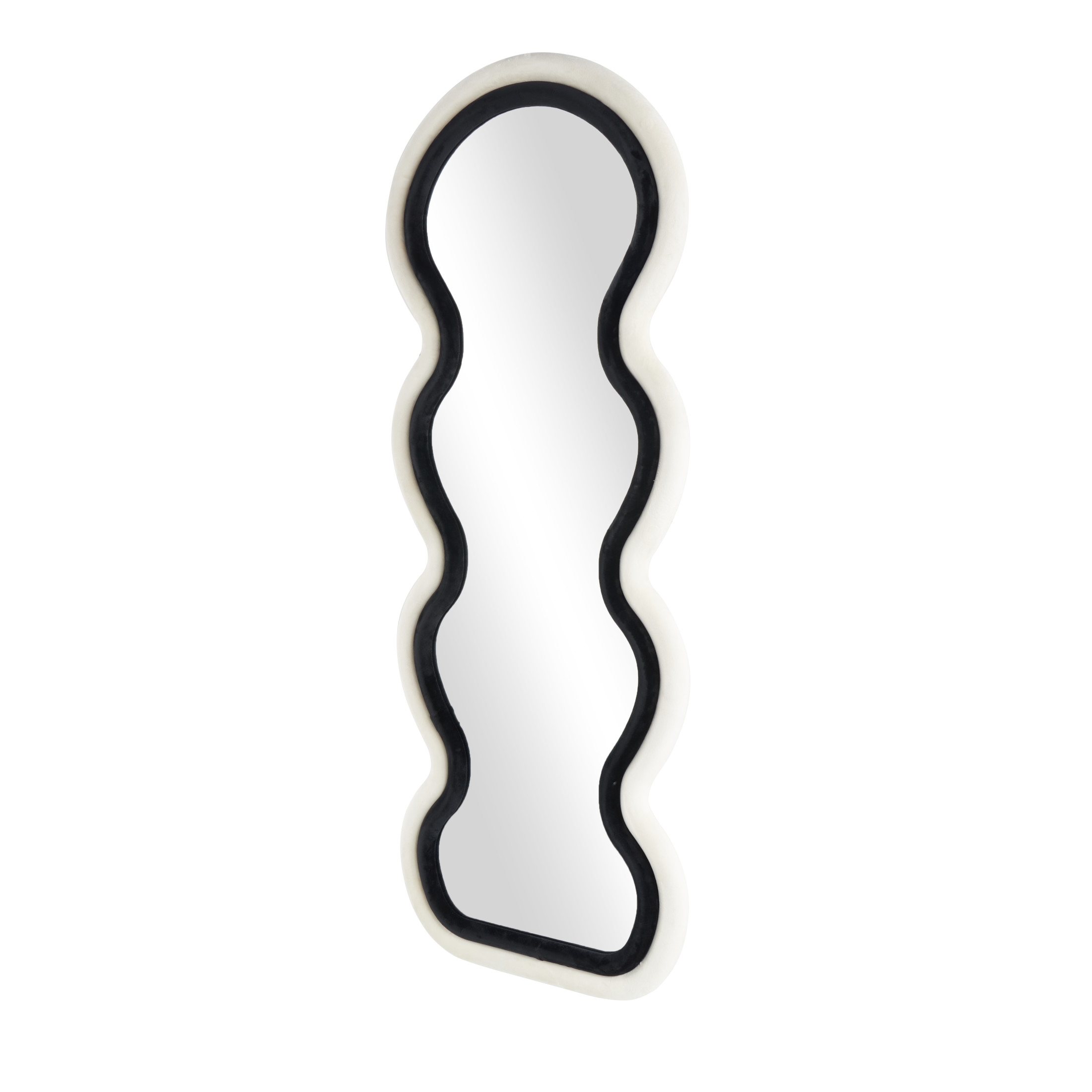 DecMode 24" x 63" Black Abstract Wavy Wall Mirror with Layered Frame