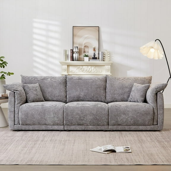 Modern 98.5" 3-seater Linen Sofa for Living Room with Soft Arm Pillows