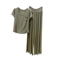thumbnail image 2 of Blmnix Plus Size Pajamas Womens Pajama Modal Pajamas Sleepwear Sets Pajama Short Sleeve Full Green Crew Neck Wide-Leg Summer Pajamas for Women,XXXXL, 2 of 5