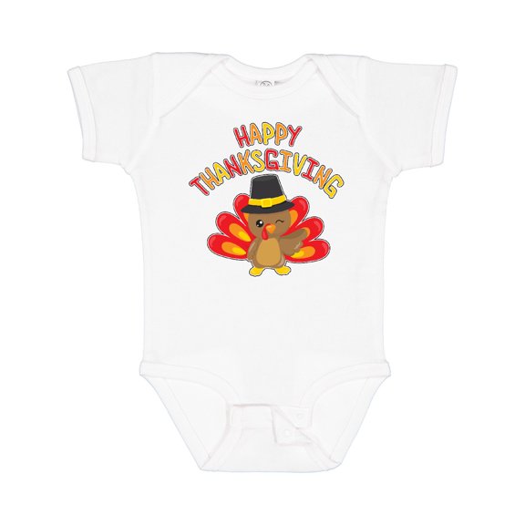 Inktastic Happy Thanksgiving Cute Turkey in Pilgrim Hat Boys or Girls Baby Bodysuit
