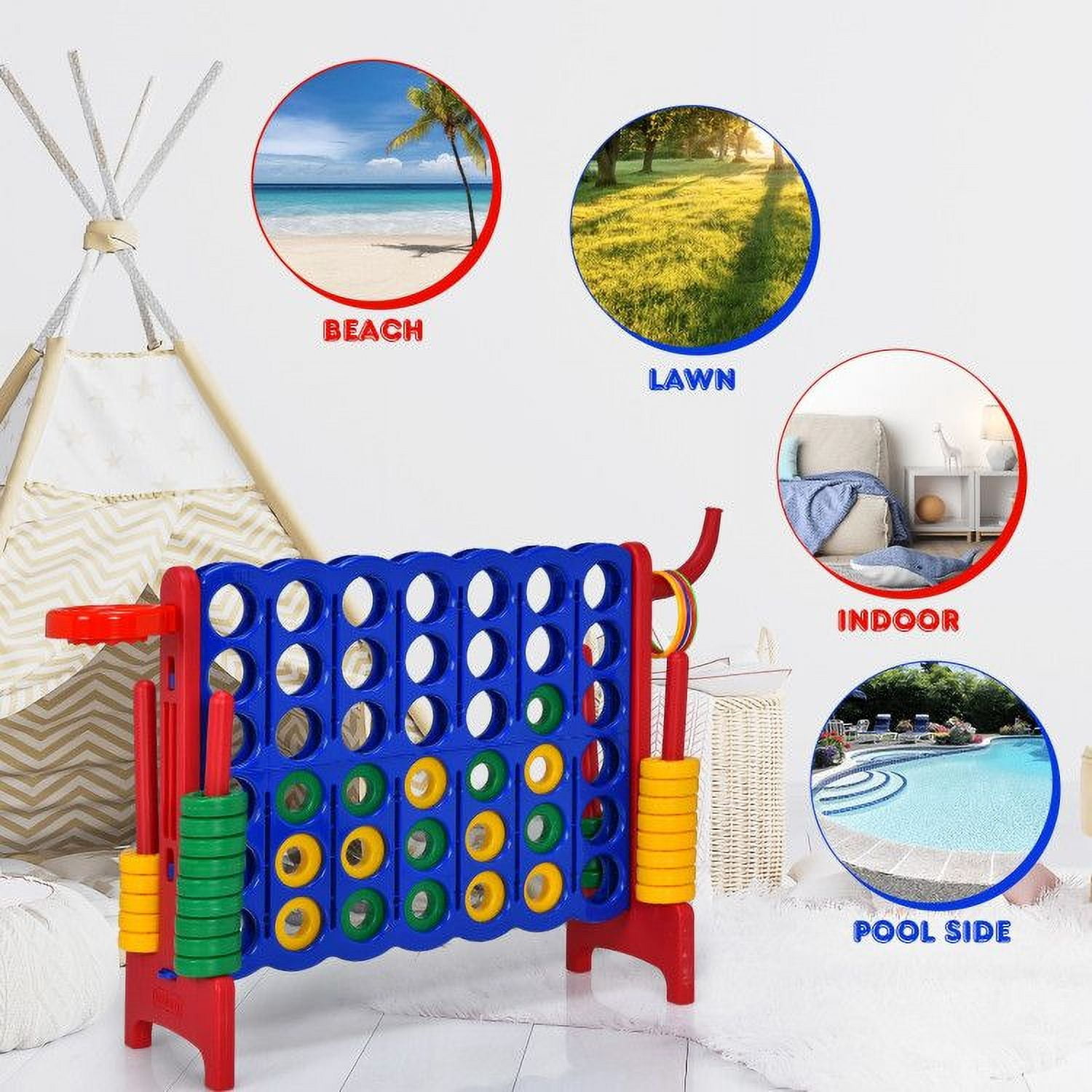 Chateauy 2.5 Feet 4-to-Score Giant Game Set – Large-Sized Tossing & Ring Toss Outdoor Activity for Family, Lawn, Backyard, Party, BBQ, and Beach