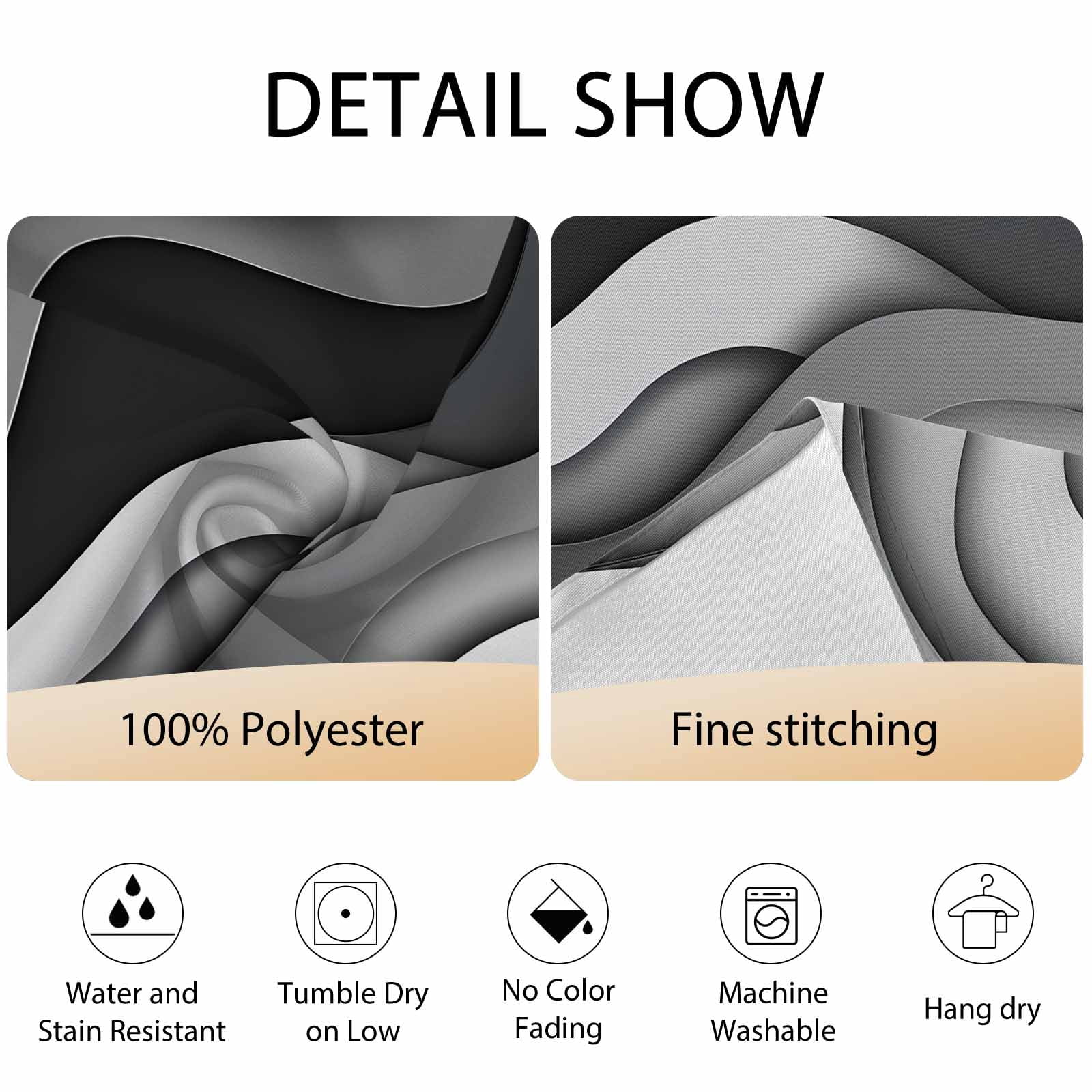 Round Tablecloth Gradient Grey White Beach Waterproof Oil Proof Polyester Table Cloth Cover Decor for Home Dining Outdoor,Patio,Parties, 54" Dia. Abstract Coastal Ocean Wave