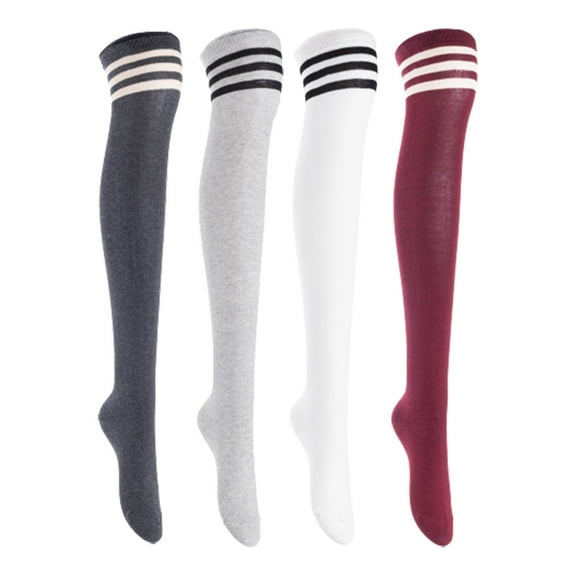 Lian LifeStyle Women's 4 Pairs Adorable Comfortable Soft Thigh High Over Knee High Cotton Socks, Size 6-9, JMYP1022 DarkGrey, LightGrey, White, Wine