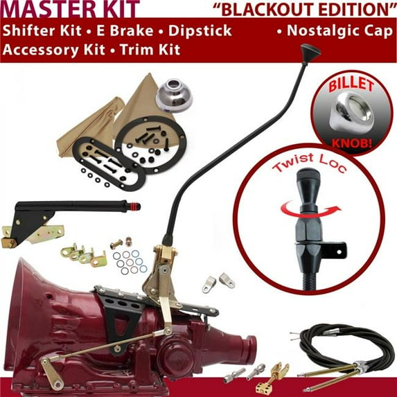 American Shifter 4L60 Shifter Kit Black 23 in. Swan E Brake Cable Clevis Trim Kit Dipstick for F5EA3