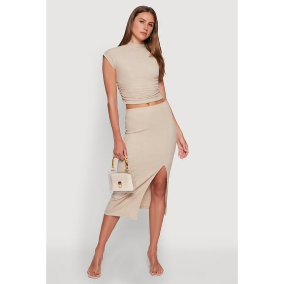 Womens Iris Textured Knit Midi Skirt with Side Slit