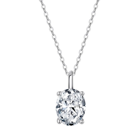 Oval Solitaire Necklace for Women Sterling Silver 2.5 Ct 8A Cubic Zirconia Pendant 18" Chain by Ginger Lyne