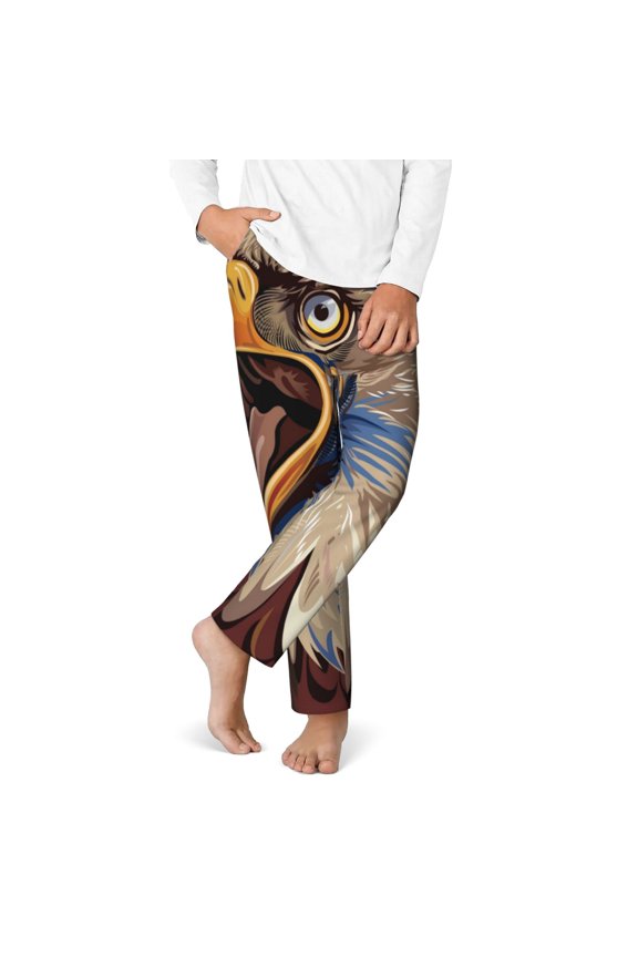 Eagle With USA Flags Print Youth Home Trousers, Elastic Waistband with Pockets for Home and Outing, Suitable for Children Aged 5-16-Medium