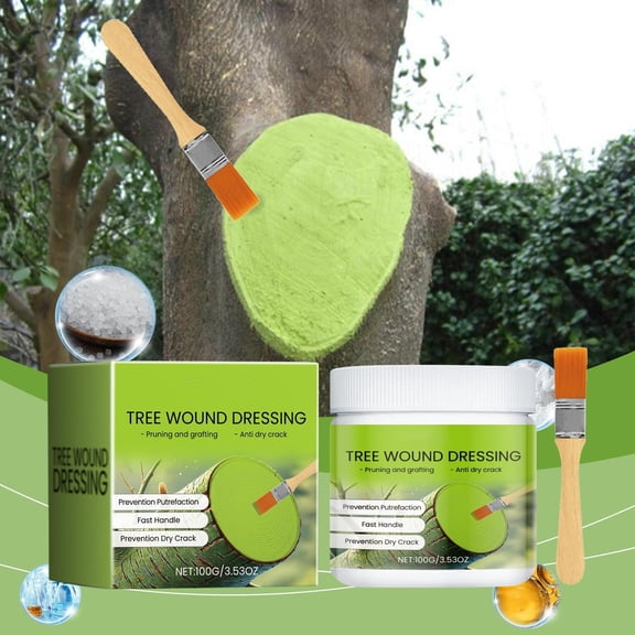Tree Bark Wound Repair, Tree Pruning Sealer, Pruning Sealer, 100G, Tree Wound Dressing, Tree Wound Sealer, Graft Bonding, Moisture Locking, Lawn Garden Care, 1 Pc Jar, 1 Pc Brush