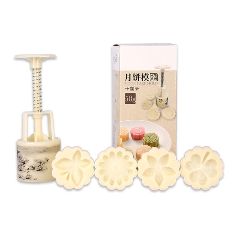 HoHome 1 Barrel 6 Flower Stamps Square Mooncake Biscuit Cookies Baking Mold Mould Cake Decor Pastry Mold Tool with Hand Pressure,50g