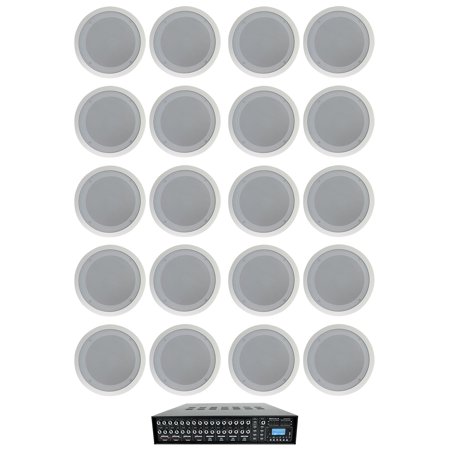 Rockville 4-Zone Matrix Multi Source Amplifier+20) 8  70v White Ceiling Speakers