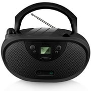 hPlay GC04 Portable Top Loading Programmable CD/CD-R/CD-RW Boombox with Digital Tuning AM FM Radio, LCD Display, Aux-in Port Supported. AC or Batteries Powered (Batteries not Included) - Black