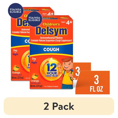 (2 pack) Children’s Delsym 12 hour Cough Relief Medicine, Powerful Cough Relief for 12 Good Hours, Cough Suppressing Liquid, #1 Pediatrician Recommended, Orange Flavor, 3 Fl Oz