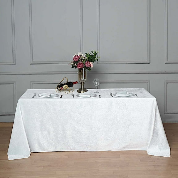 BalsaCircle 90" x 132" White Rectangular Premium Velvet Tablecloth Table Linens