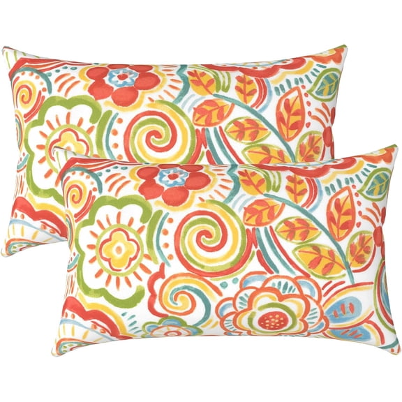 Outdoor/Indoor Lumbar Pillow Covers ONLY, 12” x 20” Fade-Resistant Patio Lumbar Cushion Cases Decorative Throw Pillowcase Shell for Couch Patio Garden Furniture Use - Flower Multi