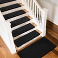 thumbnail image 6 of PURE ERA Bullnose Plush Carpet Stair Treads 14pcs With 1pcs Matching Landing Mat Self Adhesive Non-slip Black, 6 of 13