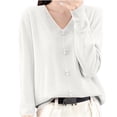 thumbnail image 3 of Fartey V Neck Knitted Sweaters for Women Loose Fit Long Sleeve Pullover Sweater Elegant Solid Color Sweaters Cozy Warm Jumper Tops White XL, 3 of 4