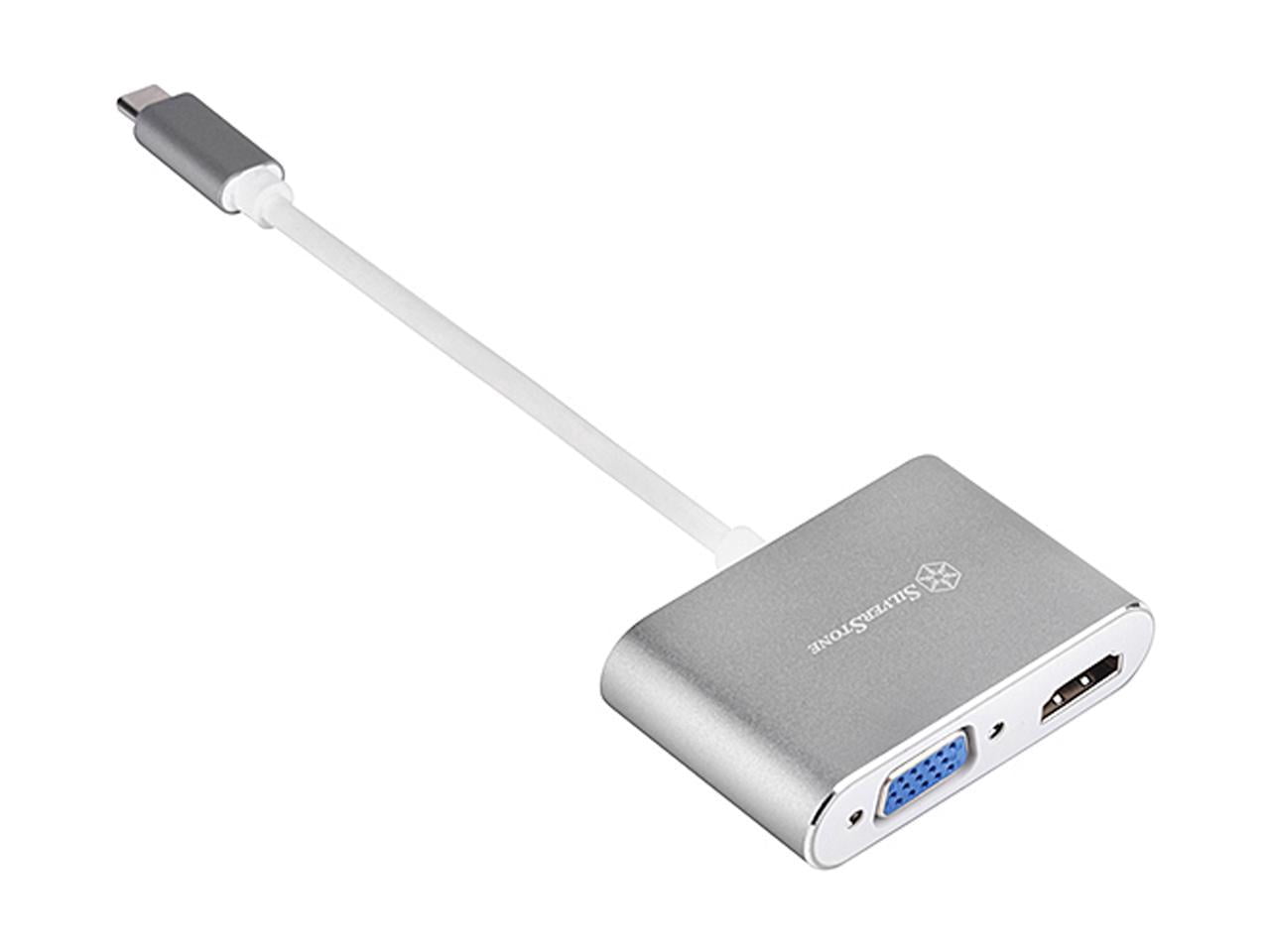 Silverstone SST-EP16 USB Type-C to VGA and HDMI Adapter, HDMI supports 4Kx2K@30Hz, VGA support 1920x1200@120Hz, Dual Screen Display Simultaneously,Charcoal