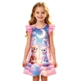 thumbnail image 3 of Gunia Little Girls Nightgowns Pjs For Girls Cat Graphic Flutter Sleeve Nightgown Summer Casual Cartoon Print Dress Night Gowns Sleepwear Pink 7-8 Years, 3 of 3