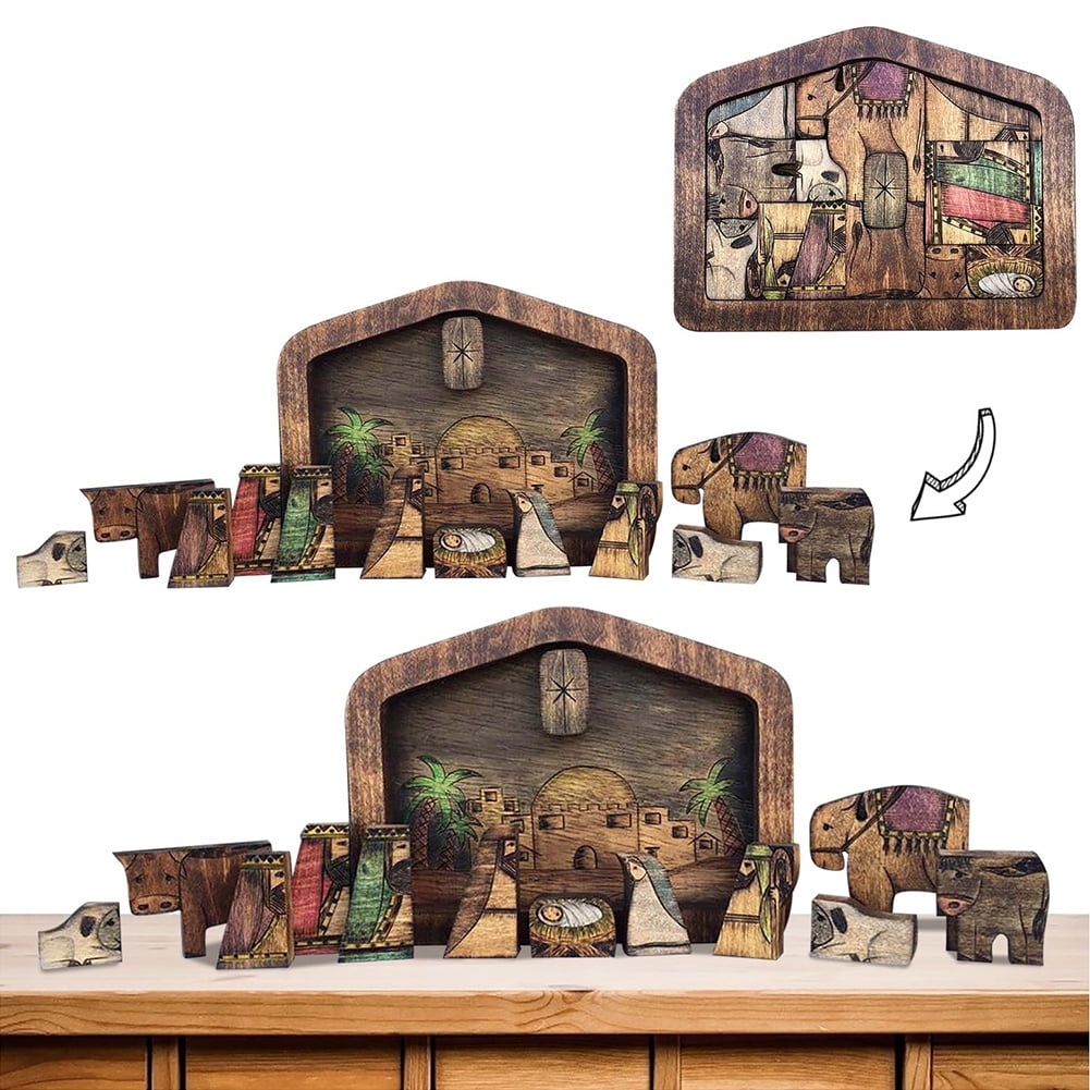 Wooden Jesus Puzzle Statue, Nativity Puzzle with Wood Burned Design, Jesus Puzzles, Jigsaw Puzzle Game Nativity Set for Adults and Kids, Home Decor, Birthday Present Gifts