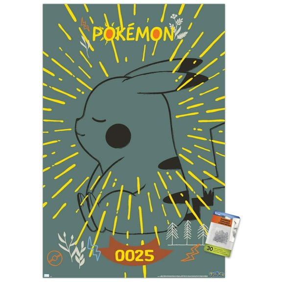 Pokemon - Pikachu Peaceful Nature Wall Poster with Pushpins, 22.375" x 34"