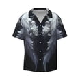 thumbnail image 4 of Uemuo Elegant Feathered Floral Wings Pattern Cotton Linen Short Sleeve Shirts,Casual Lightweight Button Down Shirts,Vacation Beach Summer Tops-Medium, 4 of 7