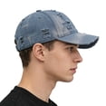 thumbnail image 5 of Women's Distressed Denim Baseball Cap, Washable Cotton Cap, Trendy American Style Dad Hat for Women, Y2K Fashion Casual Daily Wear Outdoor Cap Light Blue, 5 of 7