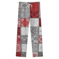 thumbnail image 4 of Red Gray Patchwork Quilt Design Winter Female Pants Flannel High Waist Women Pants Lady Warm Straight Leg Plush Trousers, 4 of 7