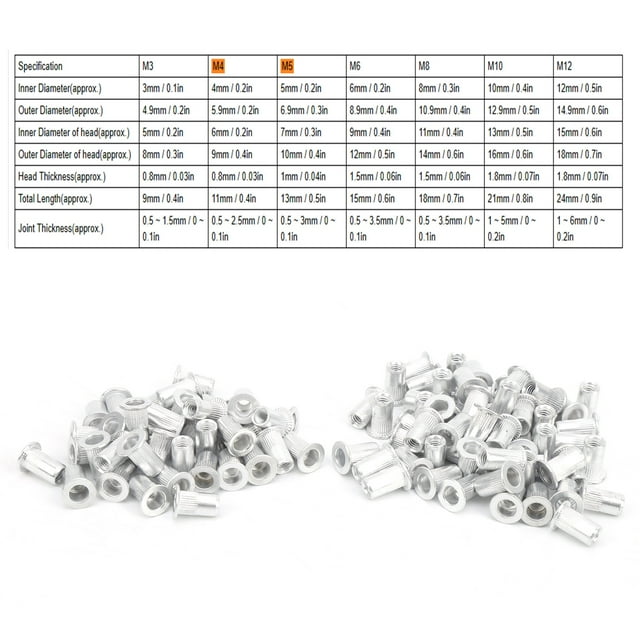 100 Pcs Écrous à Rivets en Aluminium Tête Plate Kit Assortiment d'Écrous à Rivets avec Boîte de Rangement en Plastique pour Meubles d'Aviation Automobile Outils à Main DIY