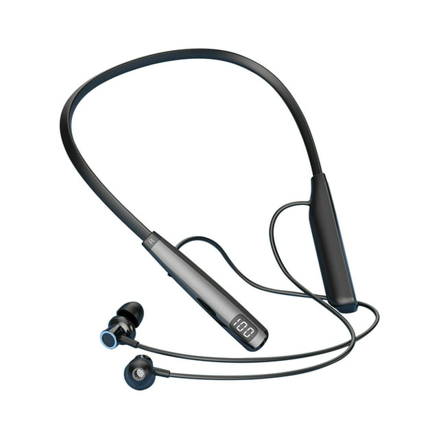 Wireless Bluetooth Headset Neckband Style with 100 Hour Playback Time, LED Power Display, Memory Silicone Design, HD Composite Diaphragm Speaker, Magnetic Clasp