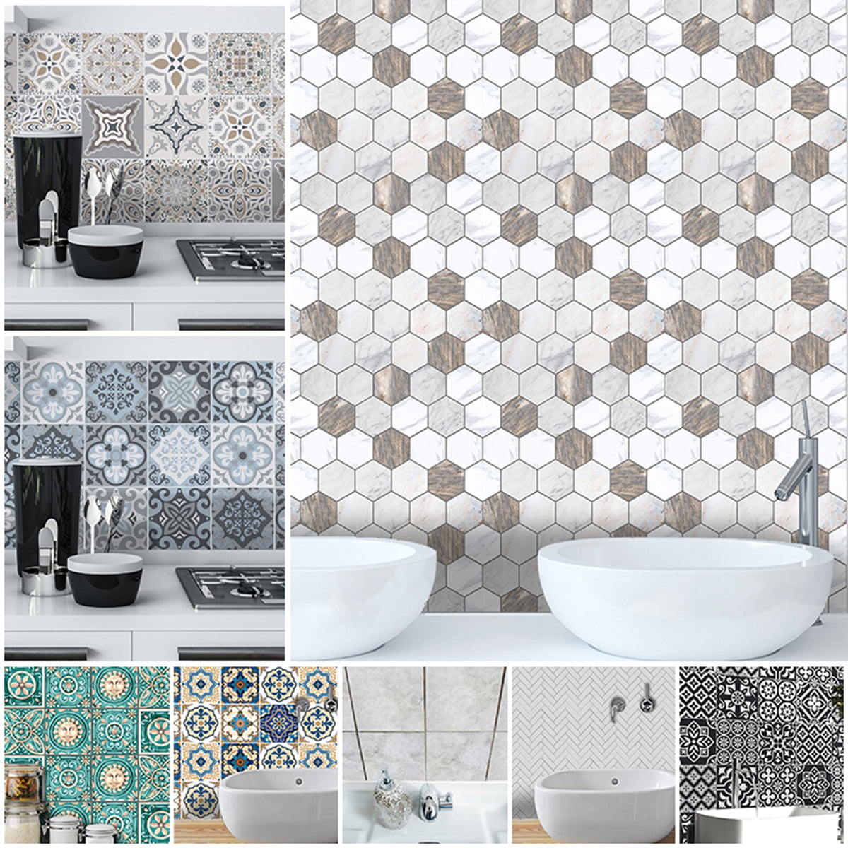 10pc Kitchen Tile Stickers Bathroom Mosaic Sticker Selfadhesive Home Wall Decor 