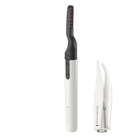 Remington Reveal Lash & Brow Kit, Heated Eyelash Curler and Precision Tweezers with LED light, White/Black,