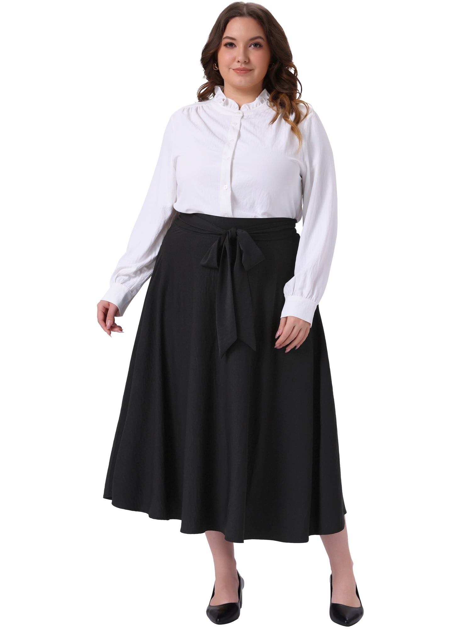 DARING DIVA Women's Plus Size High Waist A-Line Skirt with Pockets 3X Black