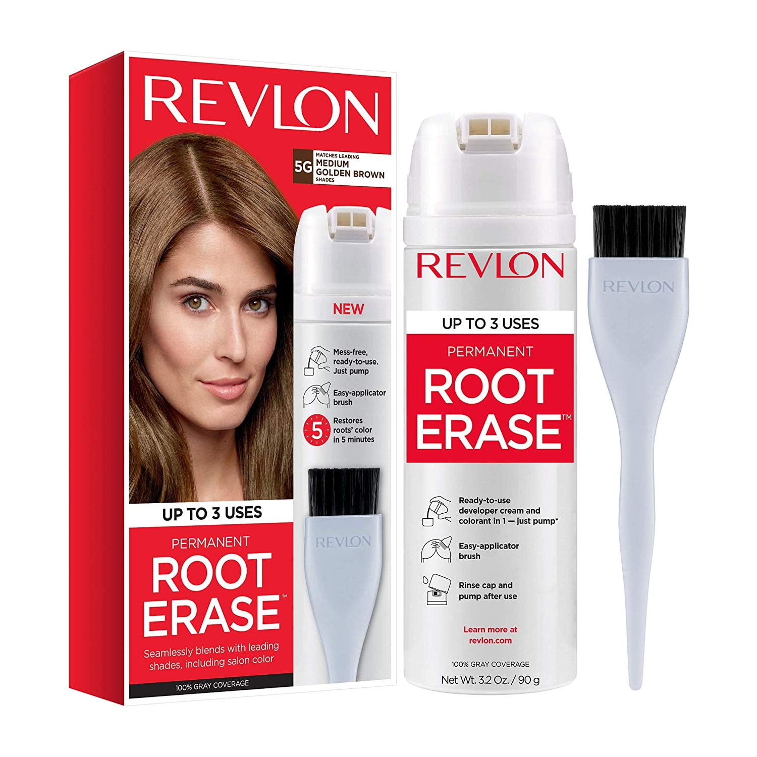 2 Pack Revlon Root Erase Permanent Hair Color, Medium Golden Brown, 3.2