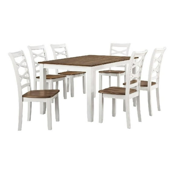 Dobby 7pc Dinette Set- Table and 6 Dining Chairs- White Brown Wood