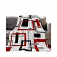 thumbnail image 2 of Flannel Fleece Throw Blanket Geometric Red Grey Black Square Lightweight Soft Plush Blankets,Abstract Art Cozy Warm Throw Blanket for Couch Sofa Bed Car Office 40x50in, 2 of 9