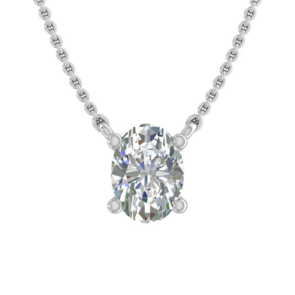 0.37 Carat Oval Cut Diamond Solitaire Pendant Necklace in 14K White Gold (Included Silver Chain)