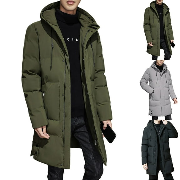 Men's Winter Large Size Loose Casual Long Quilted Down Jacket with Thickened Windproof Warm Full Zip Hooded Design for Outdoor Clothing and Holiday Season Wear,Black,L