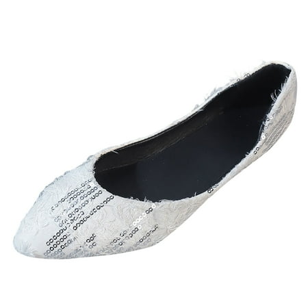 

Solid Sequin Pointed Soft Sole Women Casual Comfortable Low Heel Flat Shoes