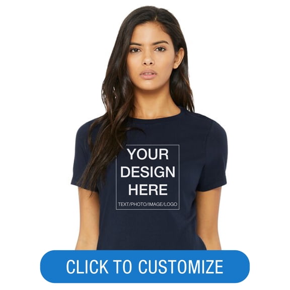 BELLA CANVAS Ladies Crew Neck Personalized T-Shirt, Create your own Designs, Navy, Medium